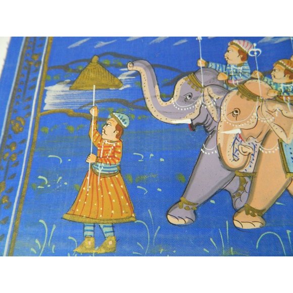 Blue Silk Elephant Folk Art Asian Silkscreen Print 12" X 9" - Picture 8 of 12